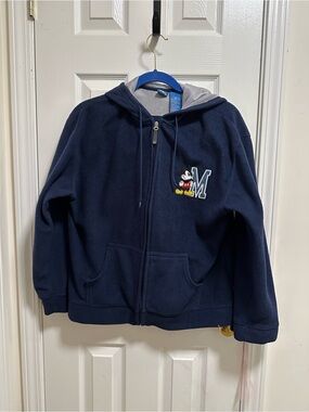 Disney Fleece Navy Zip Hoodie with Mickey Patch and 'M' Embroidery